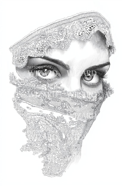 Veiled Eyes Lace Tattoo Design