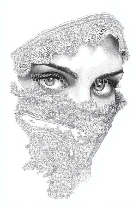 Veiled Eyes Lace Tattoo Design