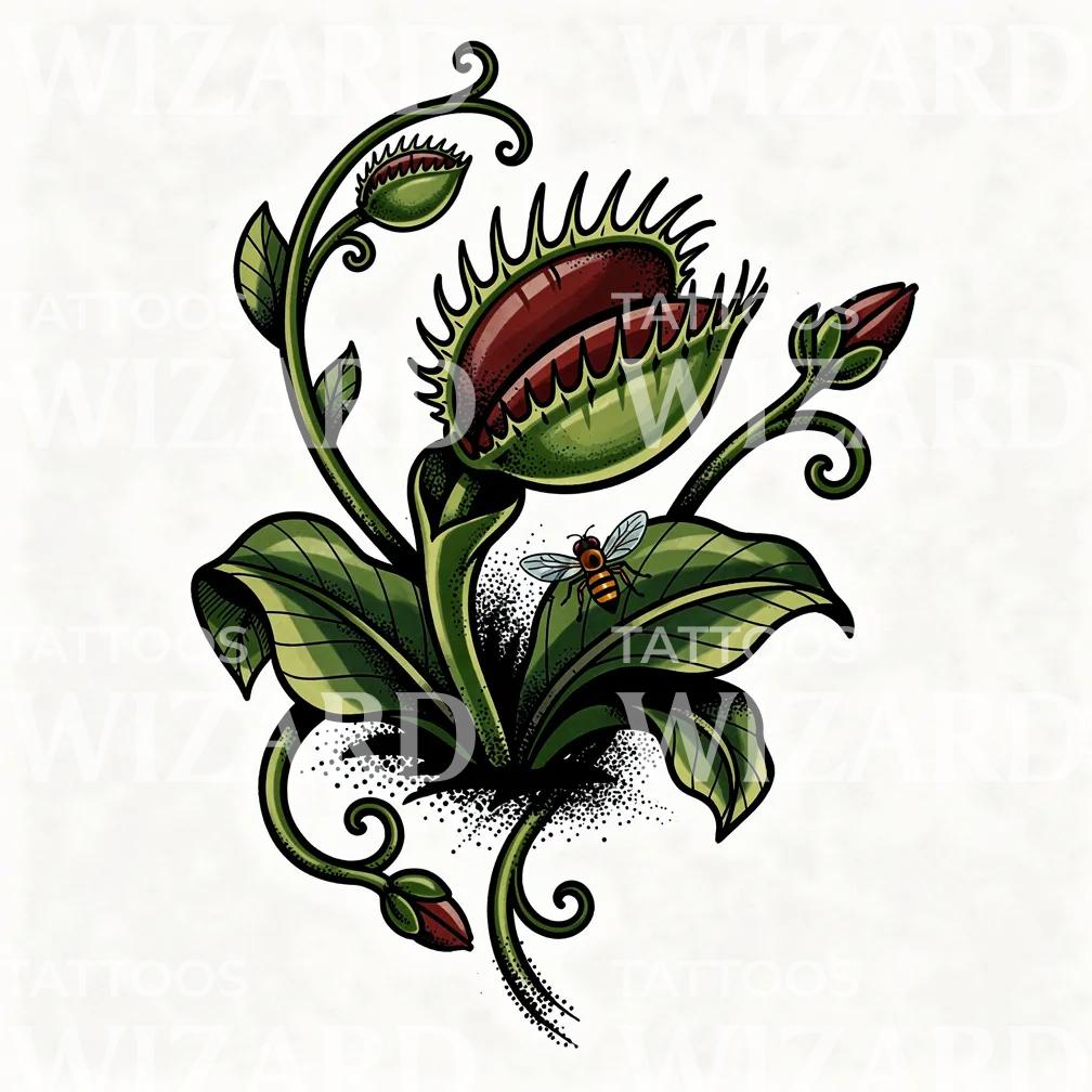 Venus Flytrap Bee Tattoo Design