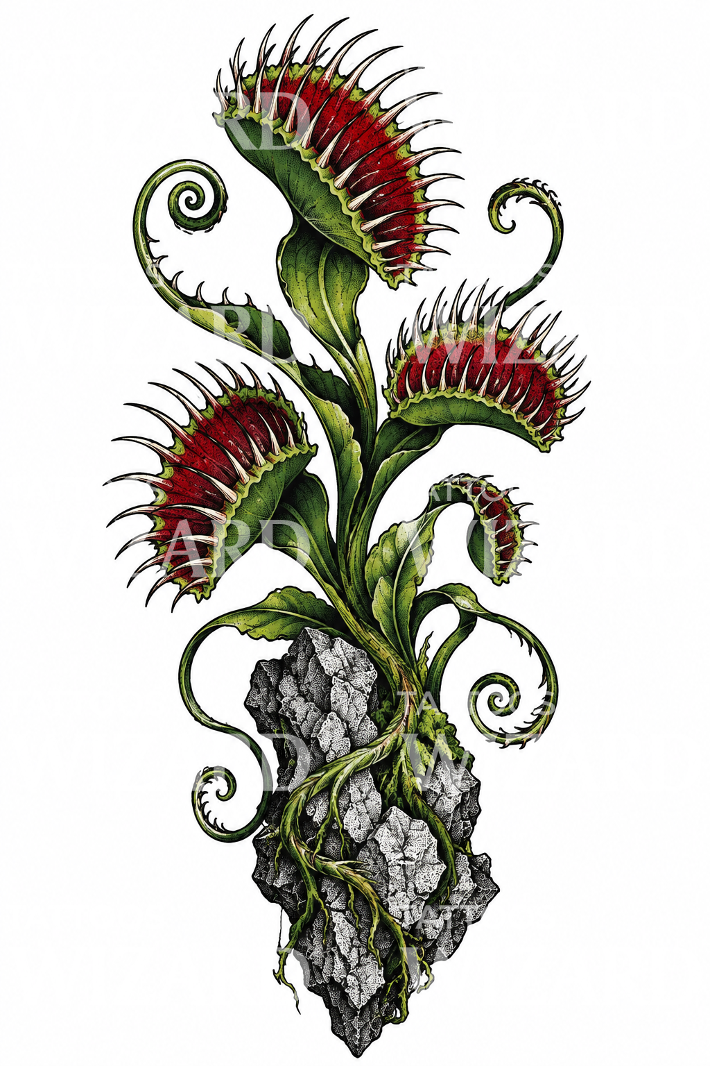Botanisk tatoveringsdesign med venusfluefanger