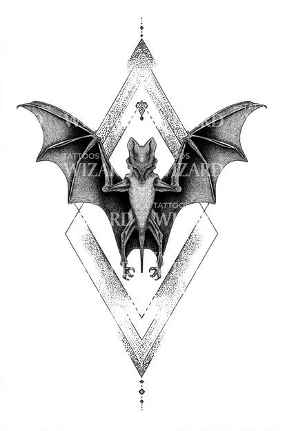 Vertical Bat Totem Tattoo Design