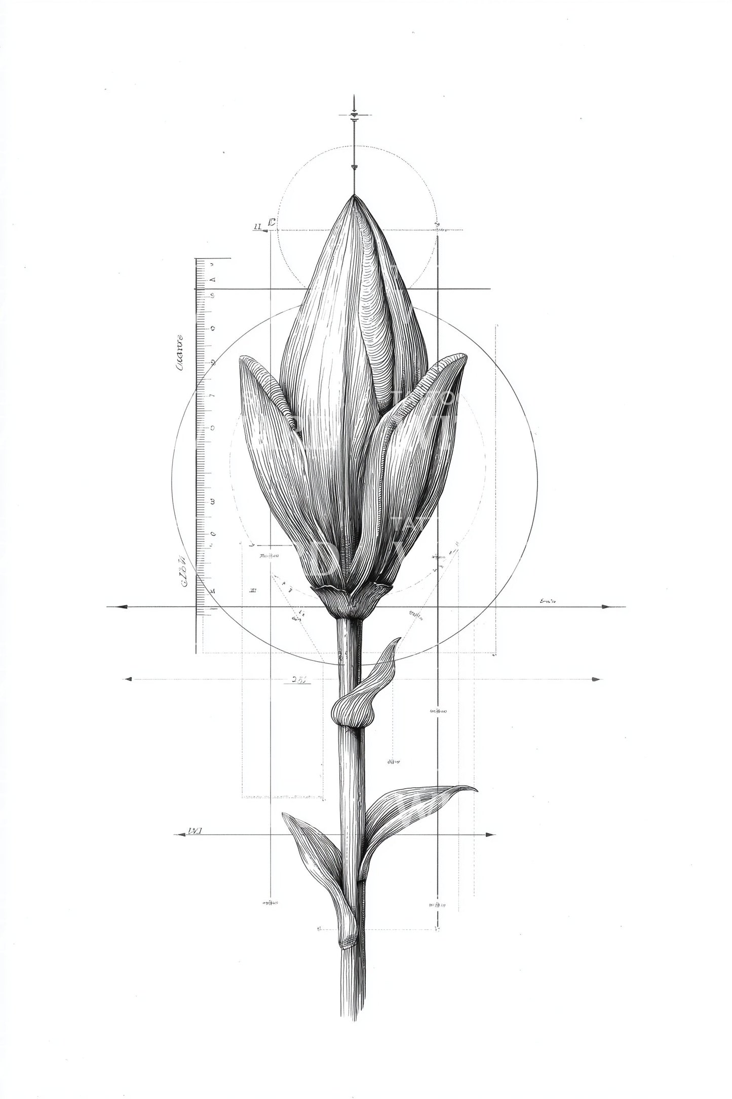 Vertikales Knospen-Blaupause-Tattoo-Design