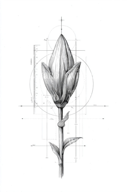 Vertikales Knospen-Blaupause-Tattoo-Design