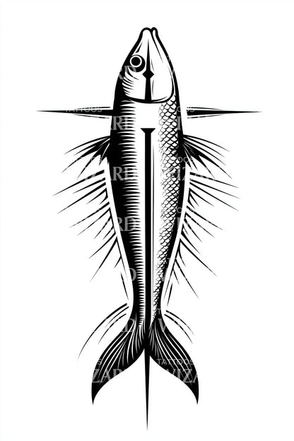 Vertikale Fischspeer Tattoo-Idee