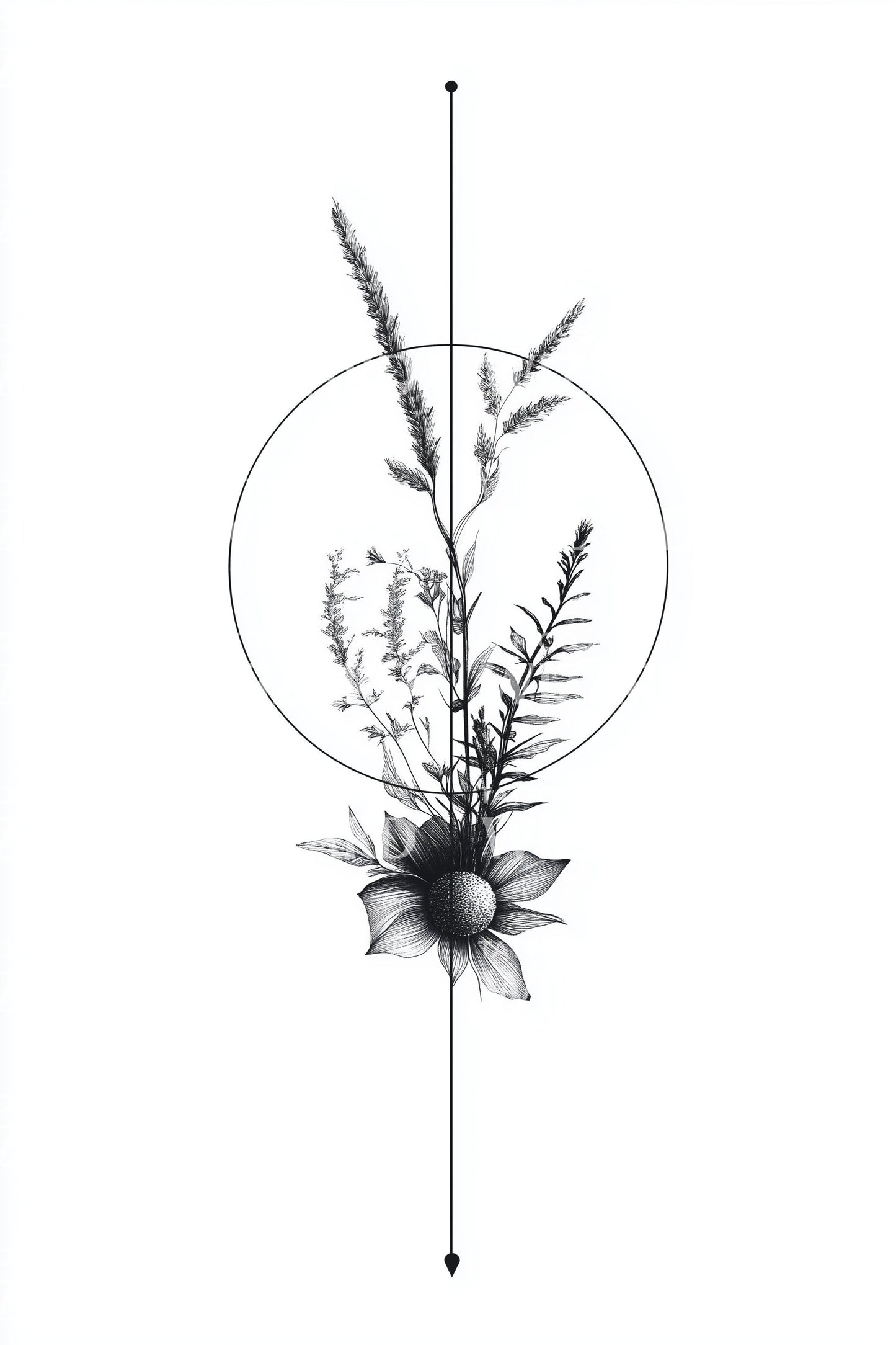 Ideia de Tatuagem de Ponto com Flora Vertical