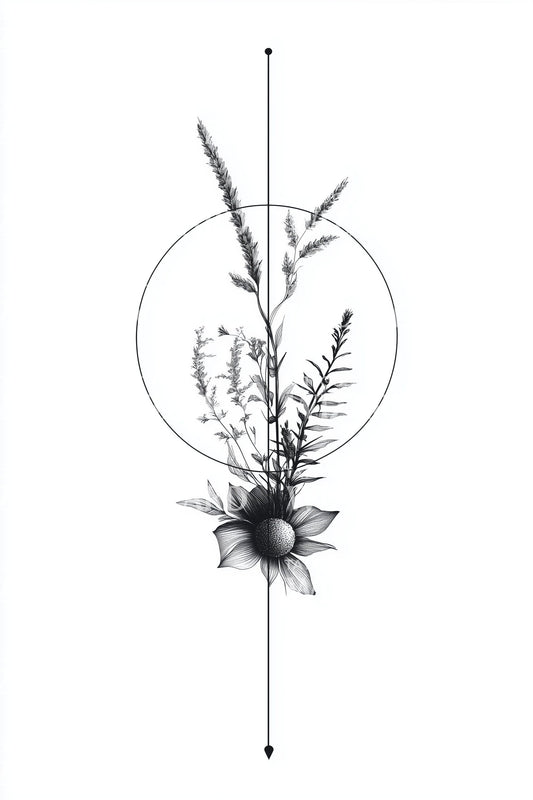 Ideia de Tatuagem de Ponto com Flora Vertical
