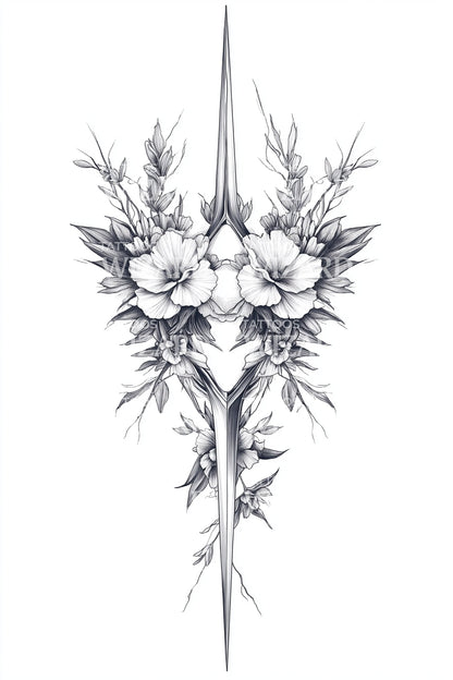 Desain Tato Tombak Bunga Vertikal