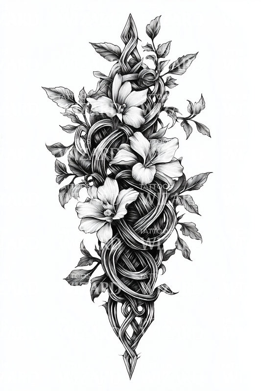 Vertical Magnolia Bouquet Tattoo Design