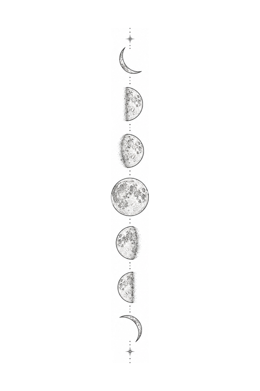 Vertical Moon Phases Spine Tattoo Idea