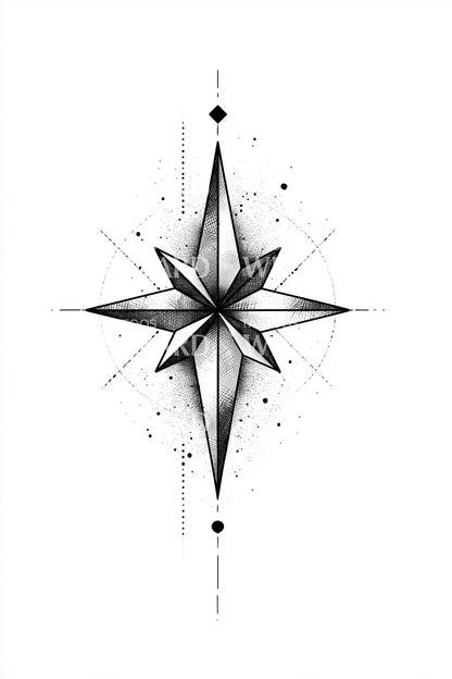 Vertical Shattered Starburst Tattoo Illustration