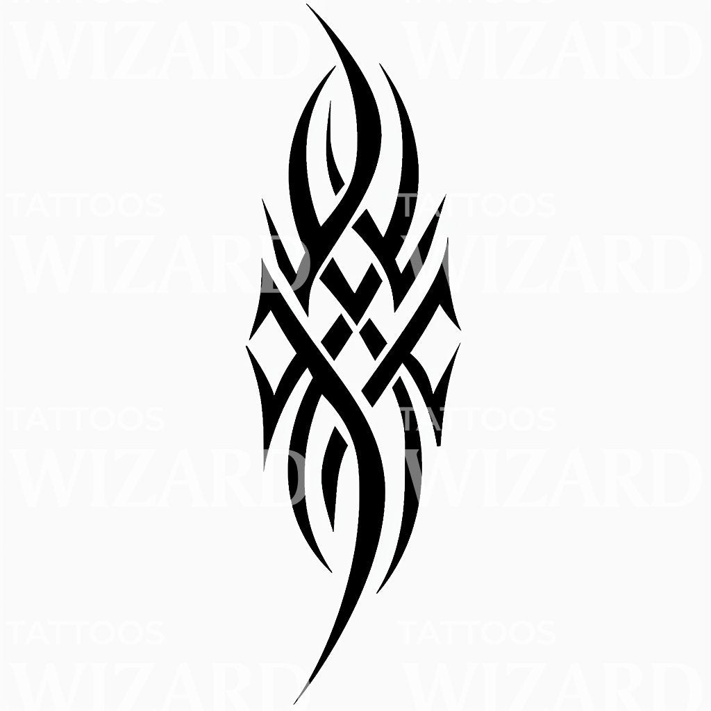 Vertical Tribal Flame with Bold Accents Tattoo Idea