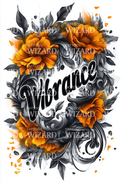 Diseño de tatuaje Vibrance Script Caléndula
