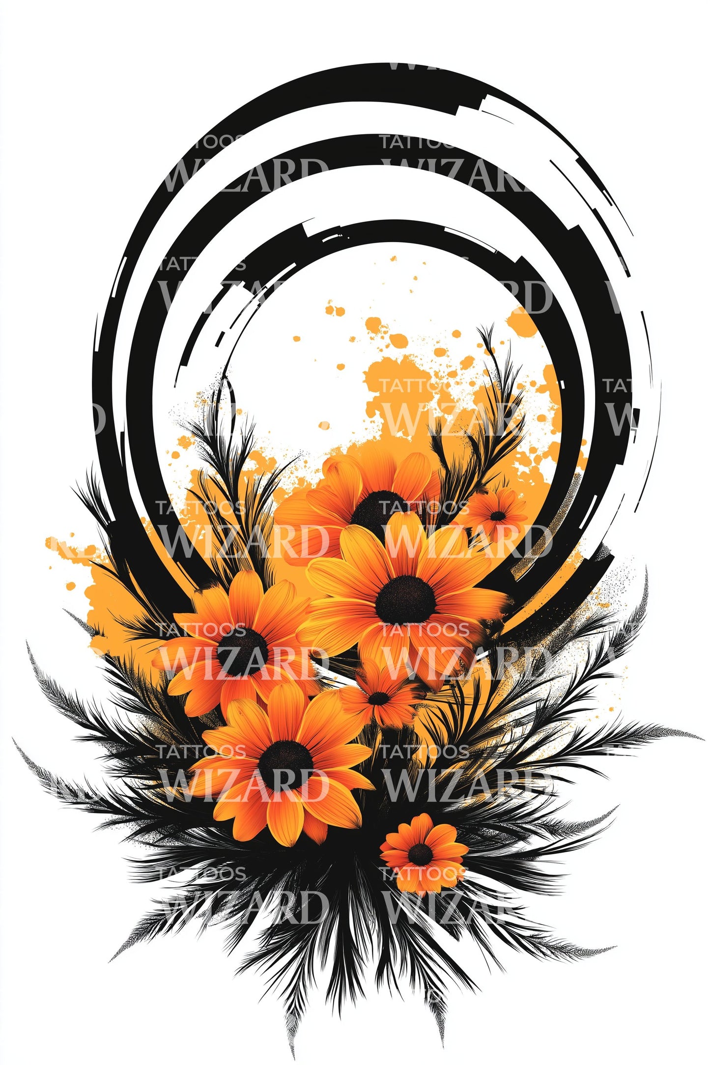 Vibrant Bloom Swirl Tattoo Illustration