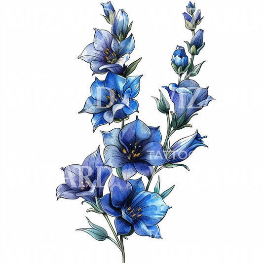 Vibrant Blue Larkspur Flower Tattoo Art