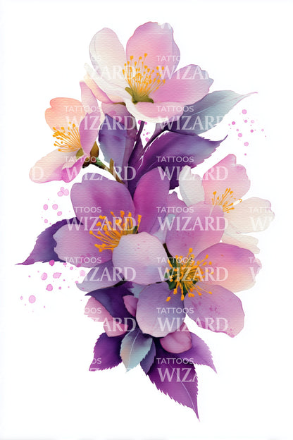 Lebendiges Kirschblüten Tattoo Design