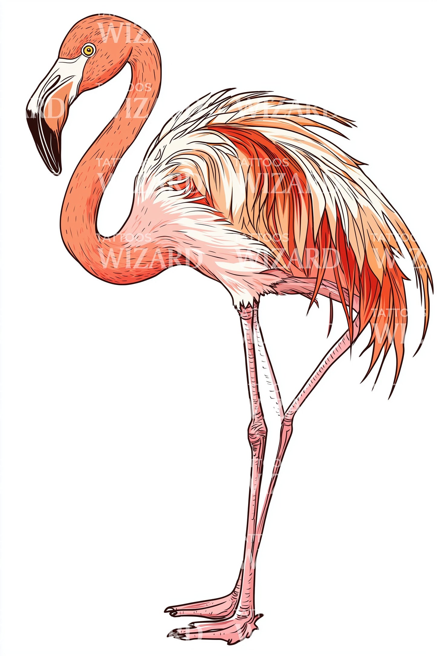 Vibrant Flamingo Plumage Tattoo Illustration