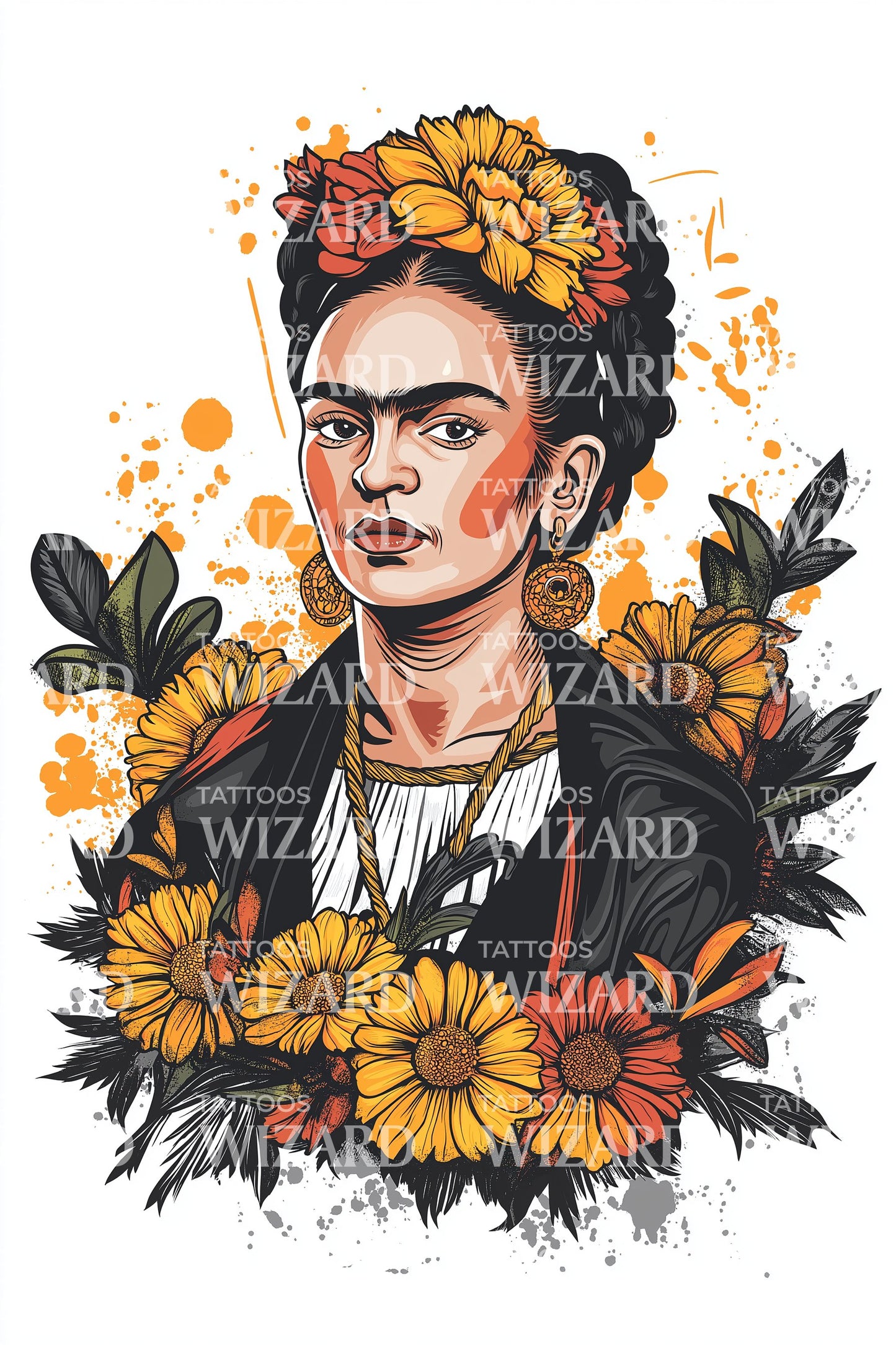 Lebendige Frida Blumen Tattoo Idee