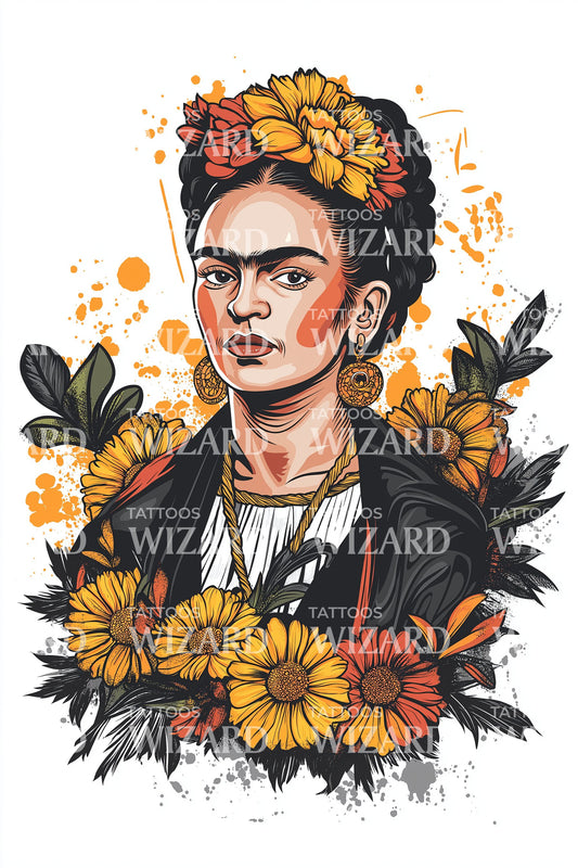 Idea di tatuaggio floreale vibrante Frida