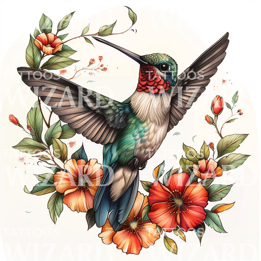 Conception de tatouage de colibri vibrant
