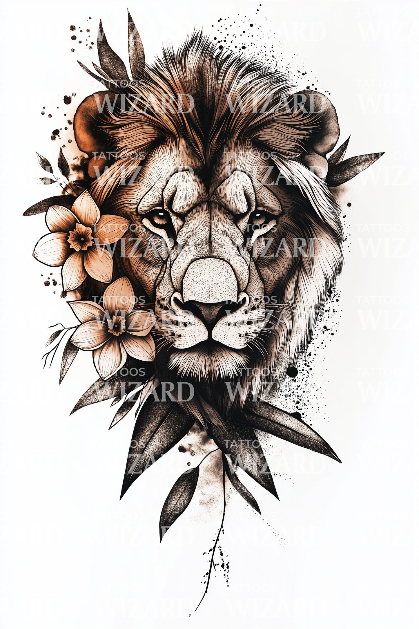 Vibrant Lion Blossom Tattoo Design