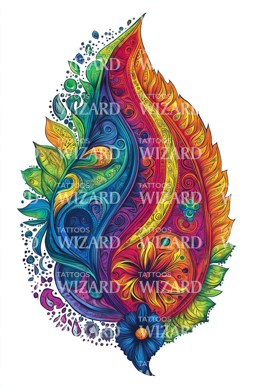 Vibrant Paisley Bloom Tattoo Design