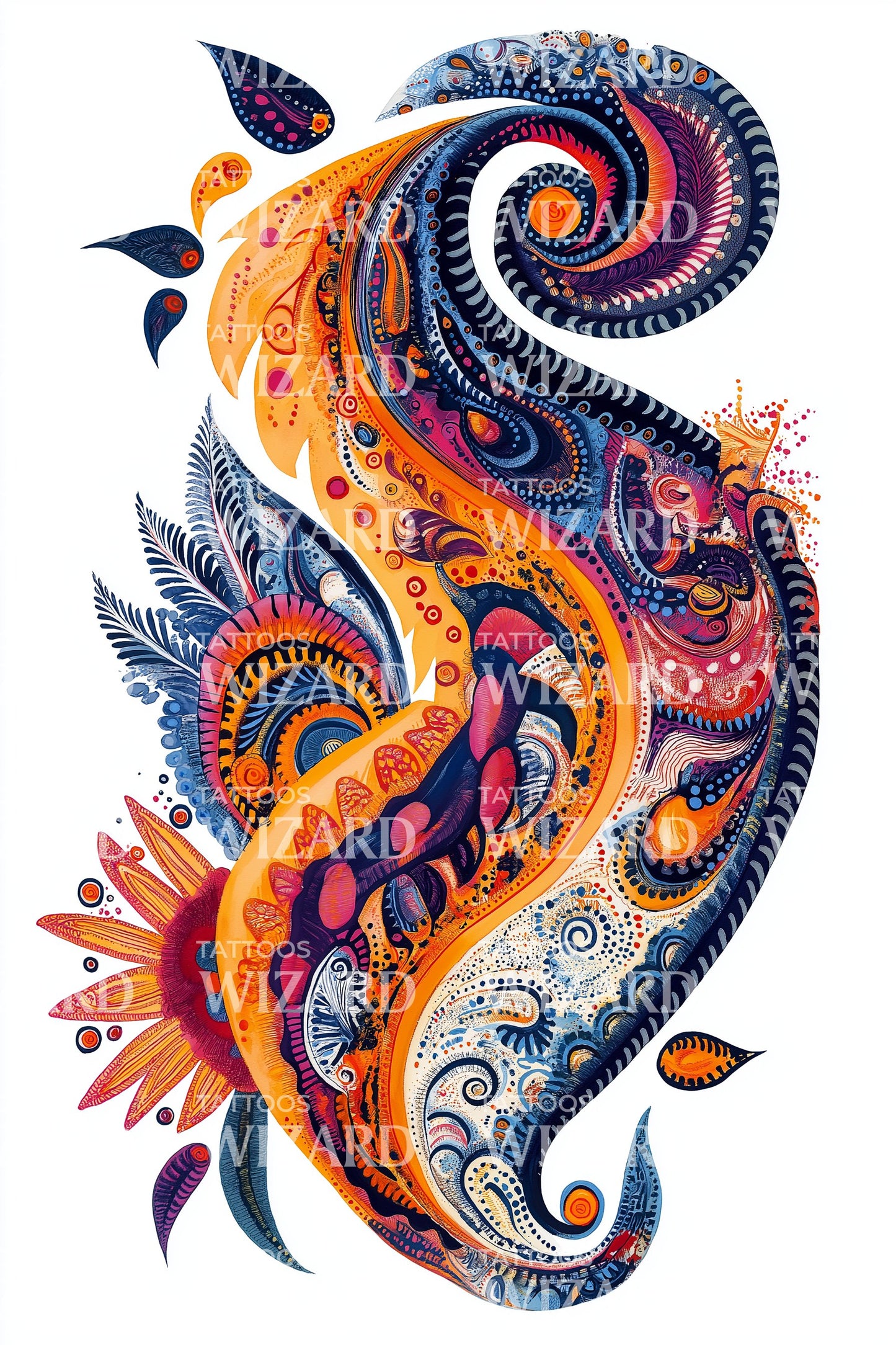 Desain Tato Putaran Paisley yang Hidup