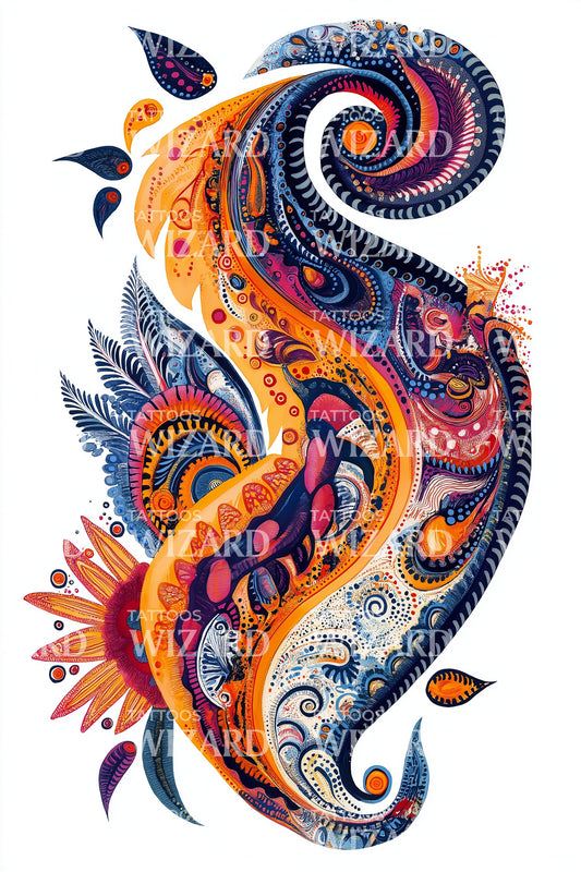 Desain Tato Putaran Paisley yang Hidup