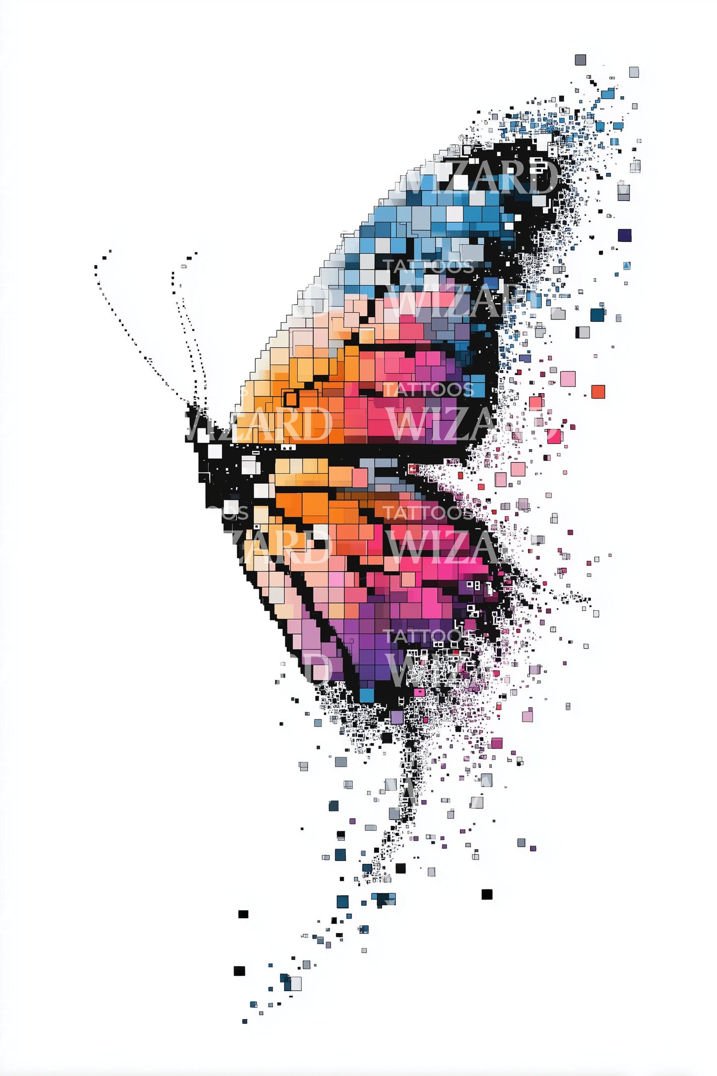 Design de Tatuagem de Borboleta Pixel Vibrante