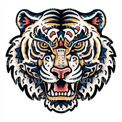 Vibrant Roaring Tiger Tattoo Design
