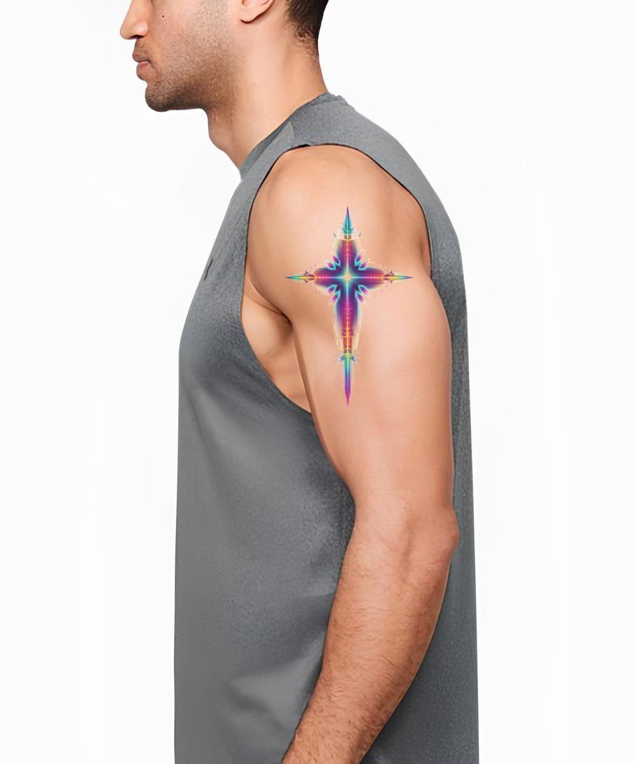 Vibrant Spectrum Cross Tattoo Design