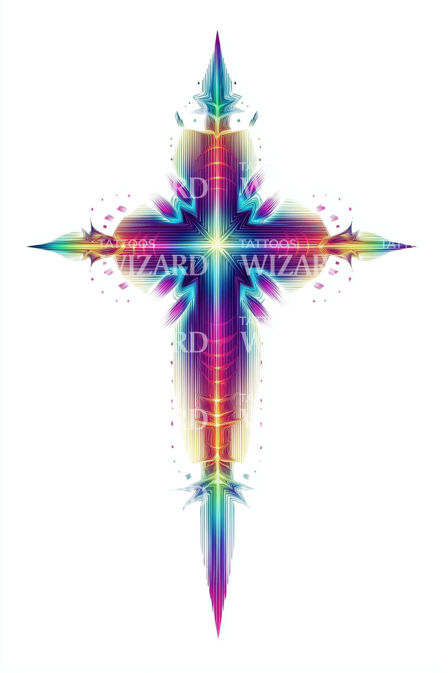 Vibrant Spectrum Cross Tattoo Design