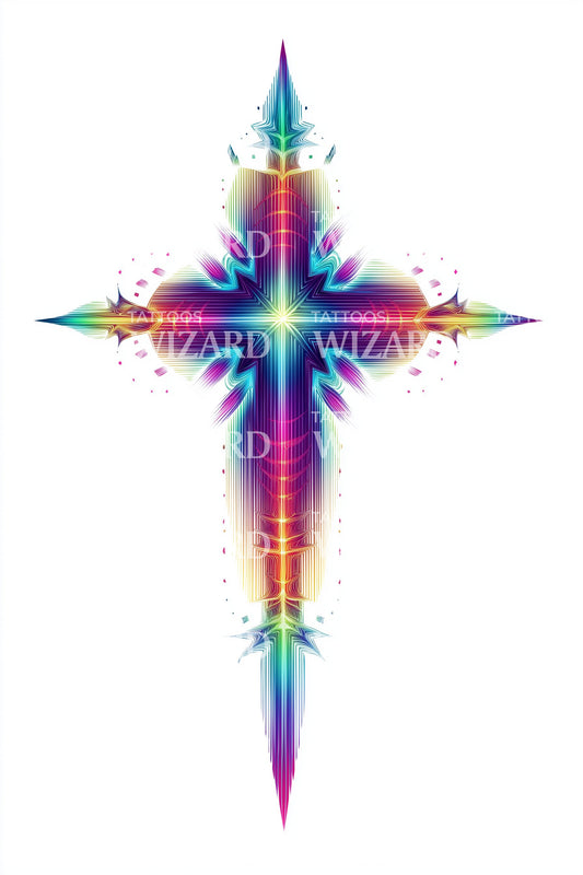 Vibrant Spectrum Cross Tattoo Design