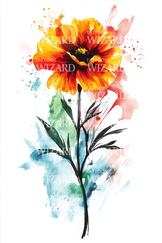 Lebendiges Stängelblumen-Tattoo-Design