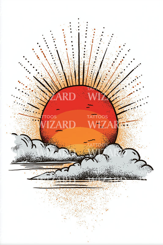 Vibrant Sunset Clouds Tattoo Design