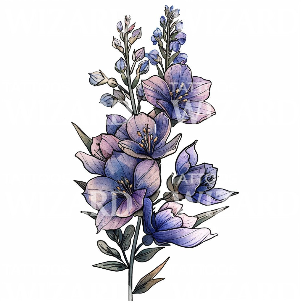 Vibrant Violet Larkspur Tattoo Idea