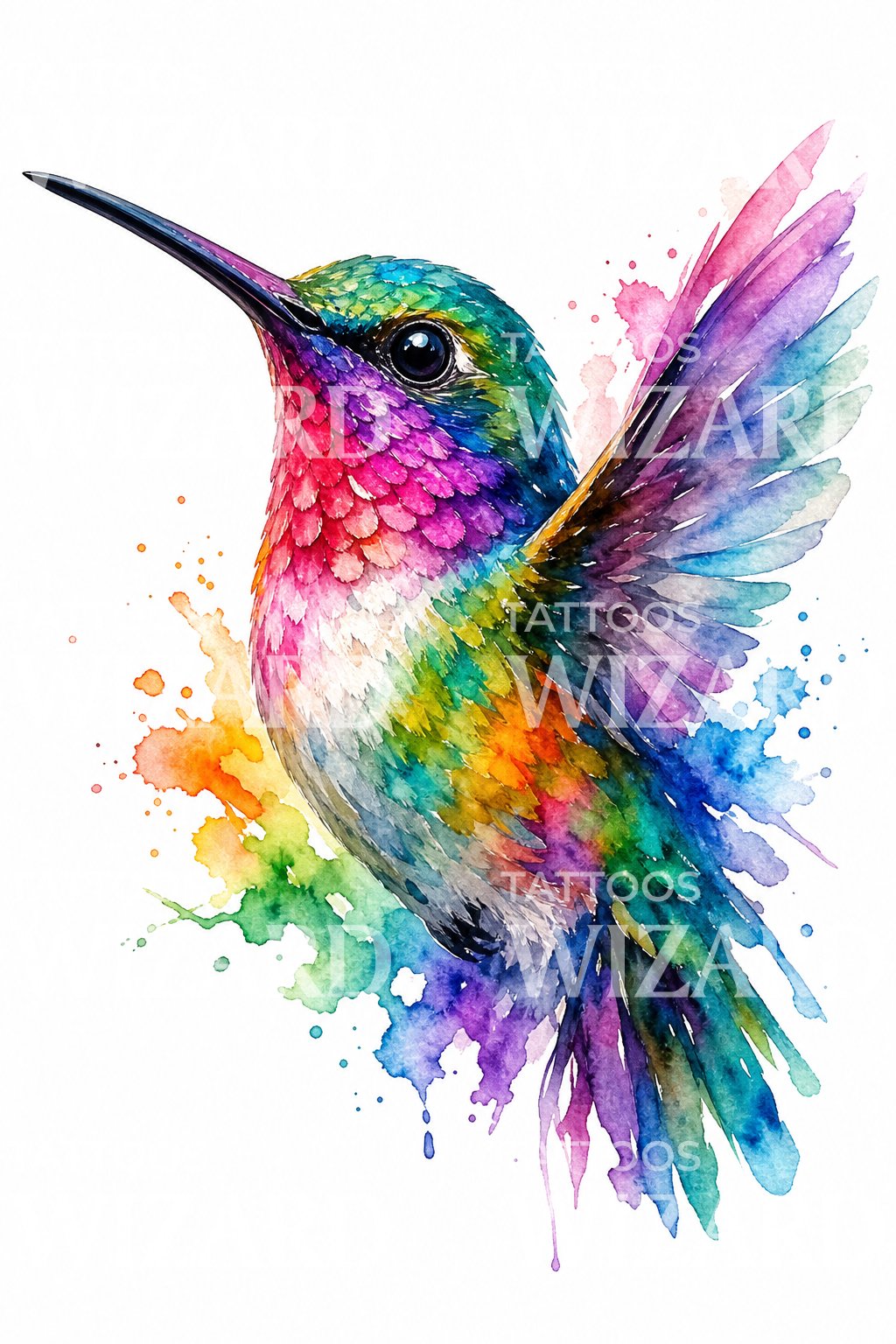 Vibrant Watercolor Hummingbird Tattoo Design