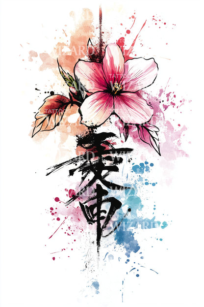 鲜艳水彩茉莉花纹身设计