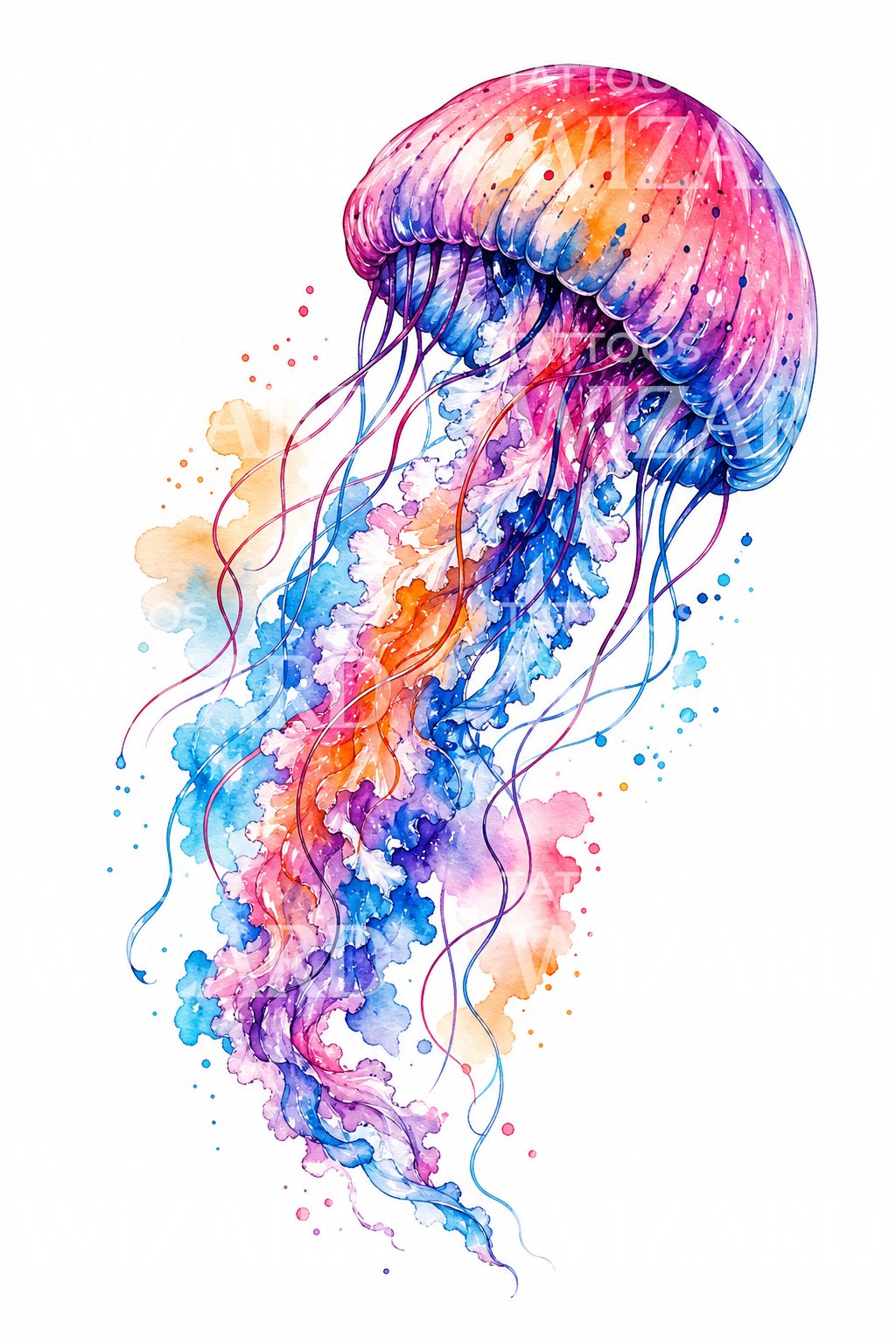 Vibrant Watercolor Jellyfish Tattoo Design