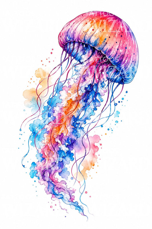 Vibrant Watercolor Jellyfish Tattoo Design