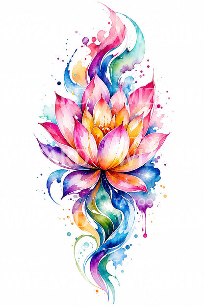 Vibrant Watercolor Lotus Tattoo Design