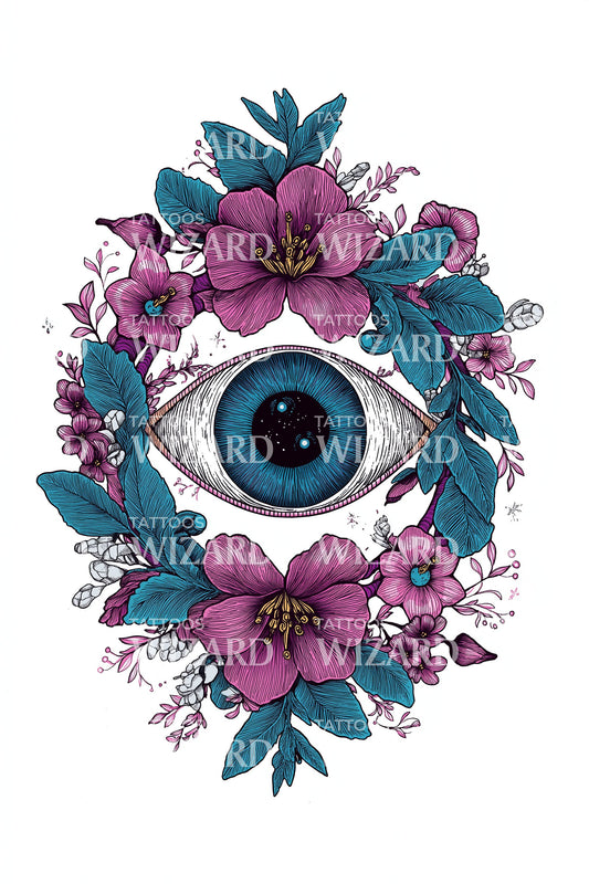 Vibrant Wreath Eye Tattoo Design