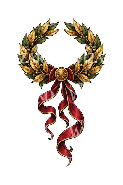 Victor Wreath and Silk Ribbons Tattoo Design