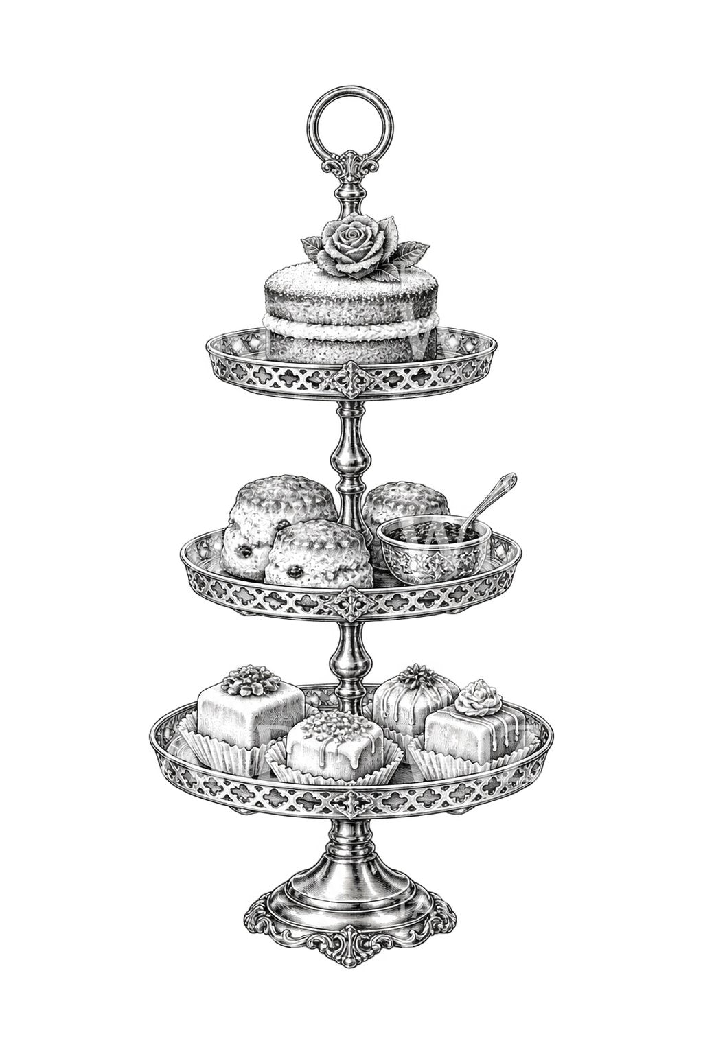 Victorian Afternoon Tea Cake Stand Tattoo Illustration