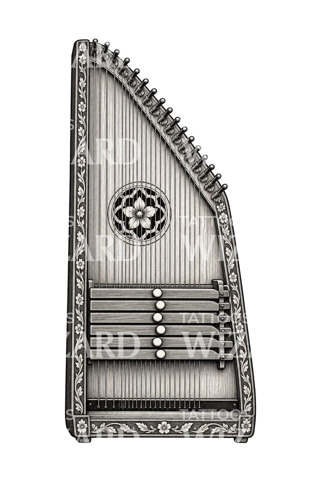 Viktorianische Autoharfe, Tattoo-Illustration