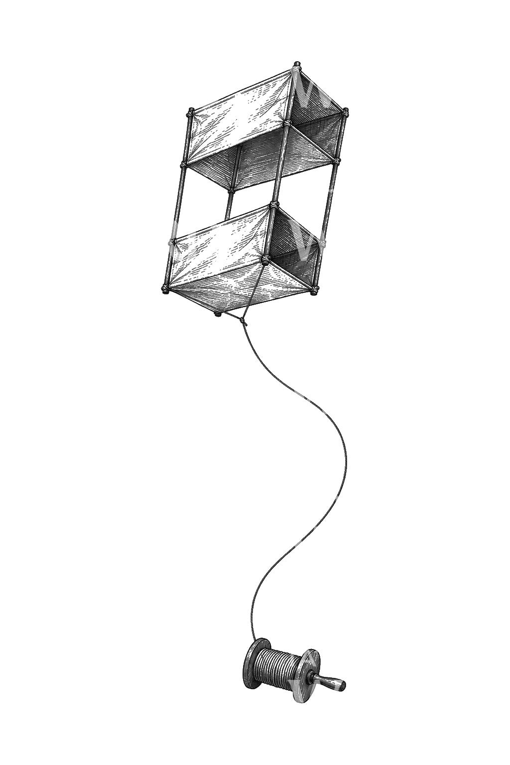 Victorian Box Kite and Reel Tattoo Design
