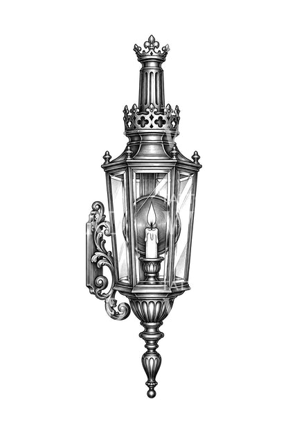 Illustrazione per tatuaggio di lanterna da carrozza vittoriana in ottone