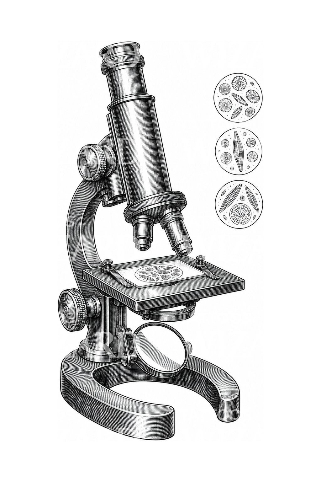 Victoriaans tatoeageontwerp van een messing microscoop