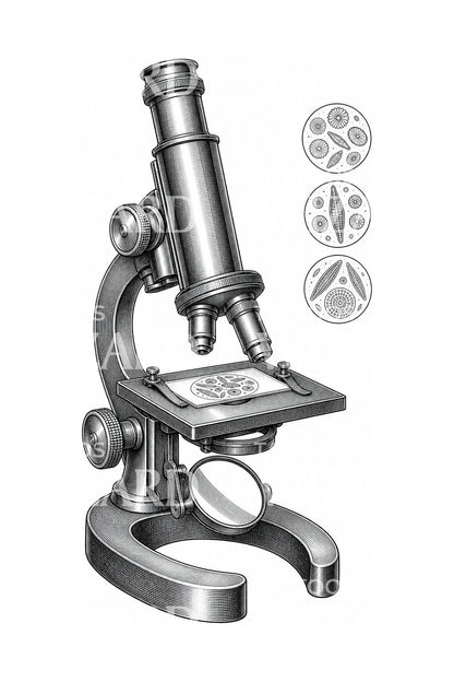 Victoriaans tatoeageontwerp van een messing microscoop