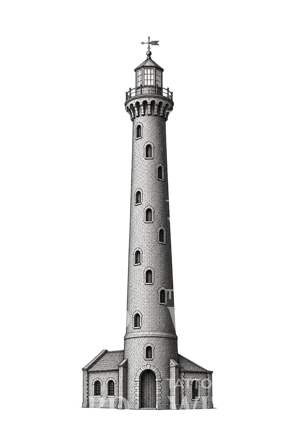 タトゥーイラスト: Victorian Brick Shot Tower Tattoo Illustration