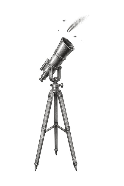 Diseño de tatuaje de telescopio cazacometas victoriano